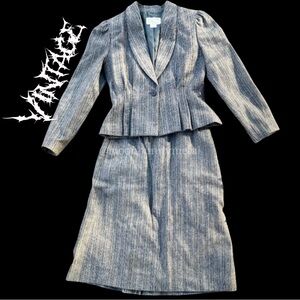 Vintage Japanese Wool Puff shoulder business dress suit XS 70s 80s Edwardian